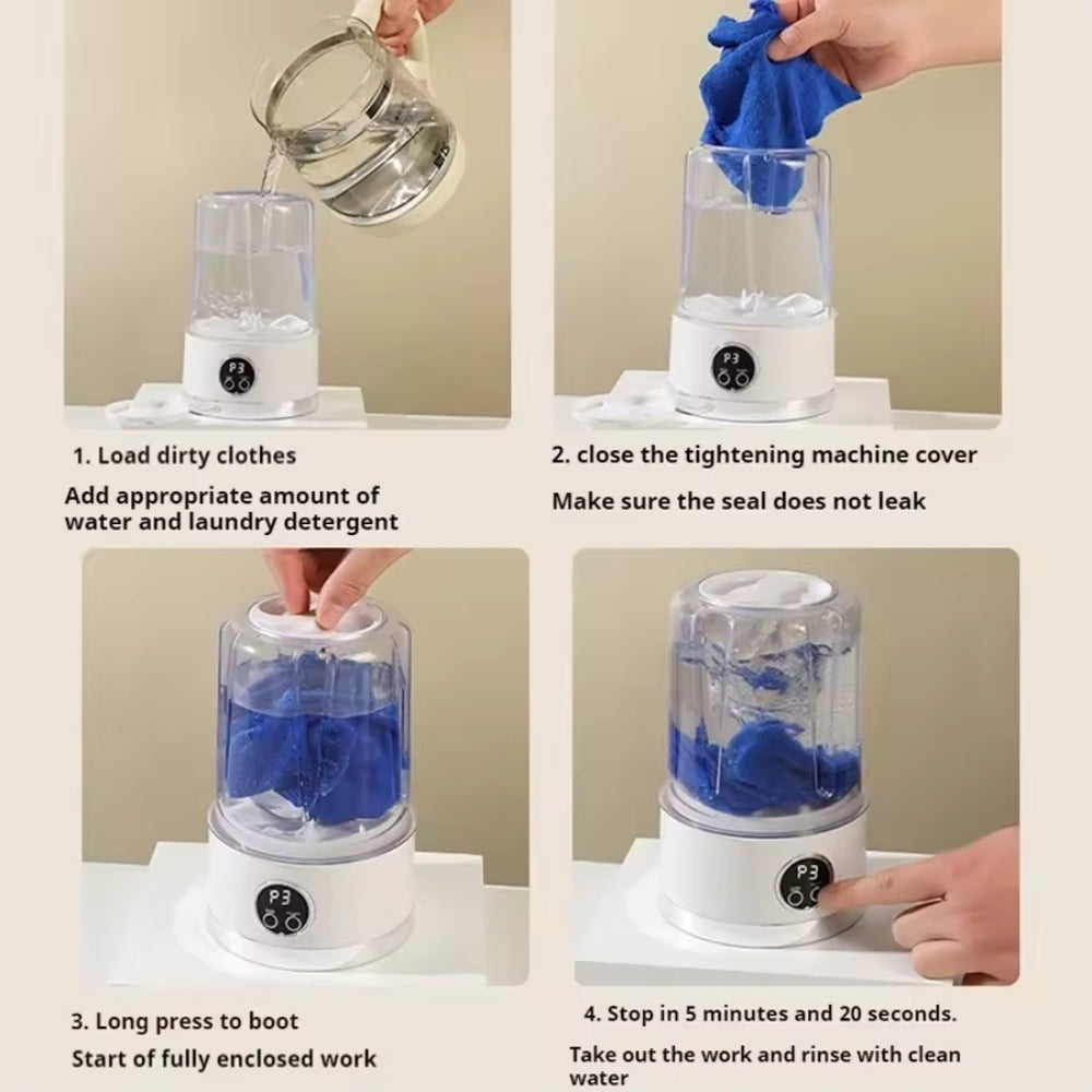 MiniTvätt Pro™ Portabel minitvättmaskin | trådlös kapacitet på 1 liter med två tvättlägen