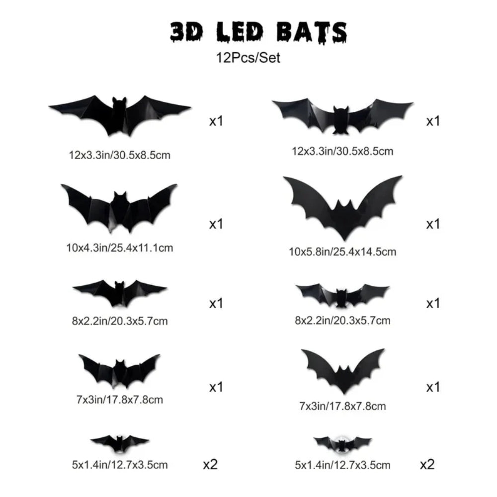 NightGlow™ LED 3D-Fladdermöss – Glödande Halloweendekor som Sticker ut