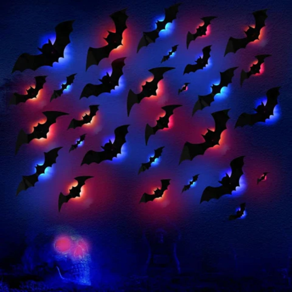 NightGlow™ LED 3D-Fladdermöss – Glödande Halloweendekor som Sticker ut