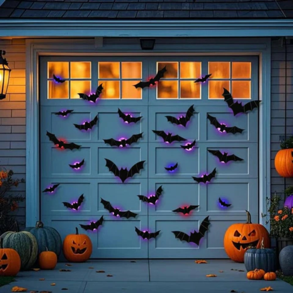 NightGlow™ LED 3D-Fladdermöss – Glödande Halloweendekor som Sticker ut