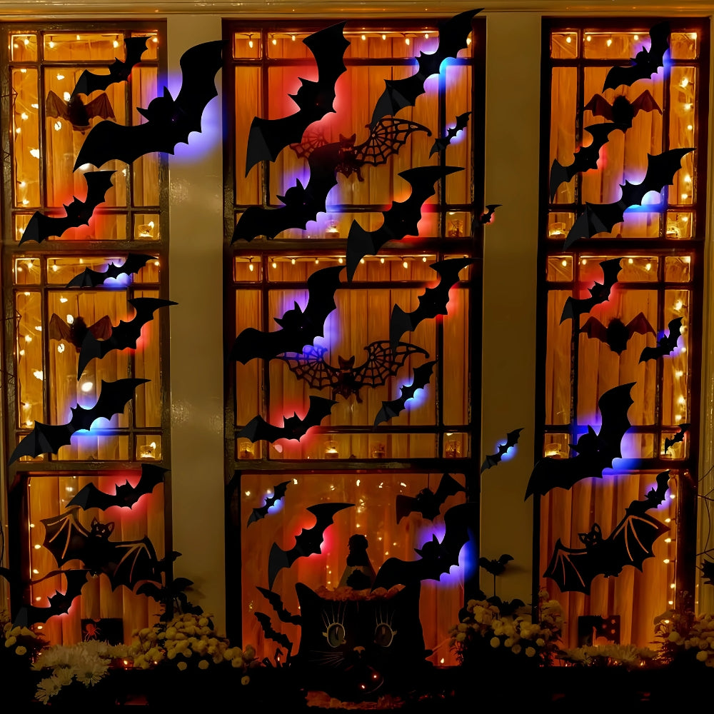 NightGlow™ LED 3D-Fladdermöss – Glödande Halloweendekor som Sticker ut