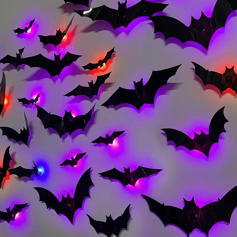 NightGlow™ LED 3D-Fladdermöss – Glödande Halloweendekor som Sticker ut