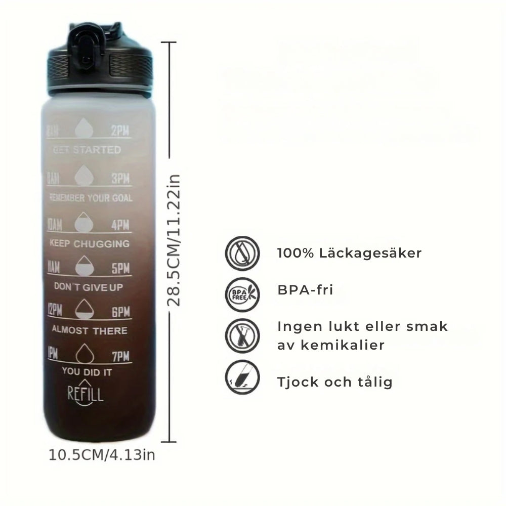 TimeSip™ 1L Gradient Vattenflaska | Dagliga Vätskemål