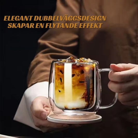 Kaffemuggar i klart dubbelväggigt glas - isolerade muggar för varma och kalla drycker