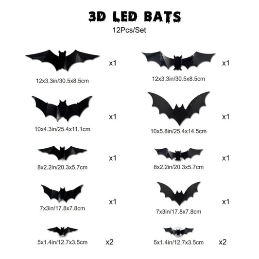 NightGlow™ LED 3D-Fladdermöss – Glödande Halloweendekor som Sticker ut